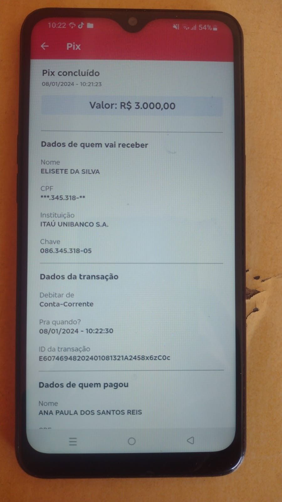 Comprovante de pagamento